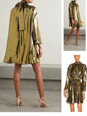 NEW $595 RHODE PRIYA METALLIC SILK BLEND TRAPEZE STYLE MINI DRESS #2 SIZE M/L